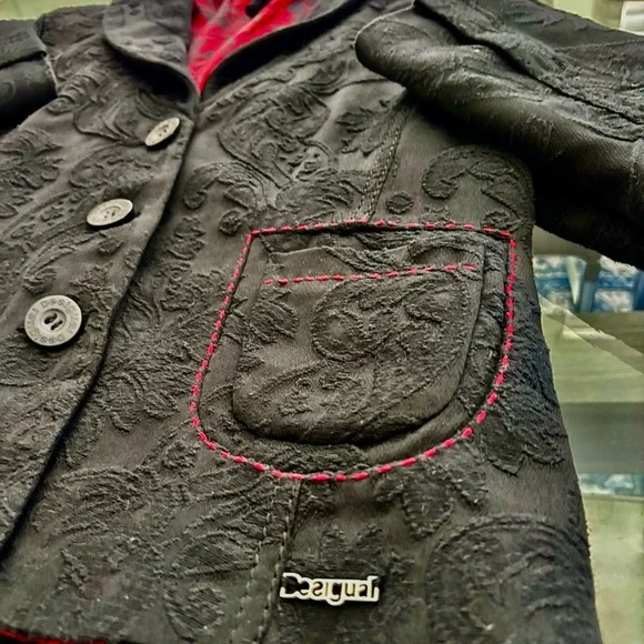 Desigual Womens Black Wool Blend Embroidered Jacket Blazer - Picture 15 of 16